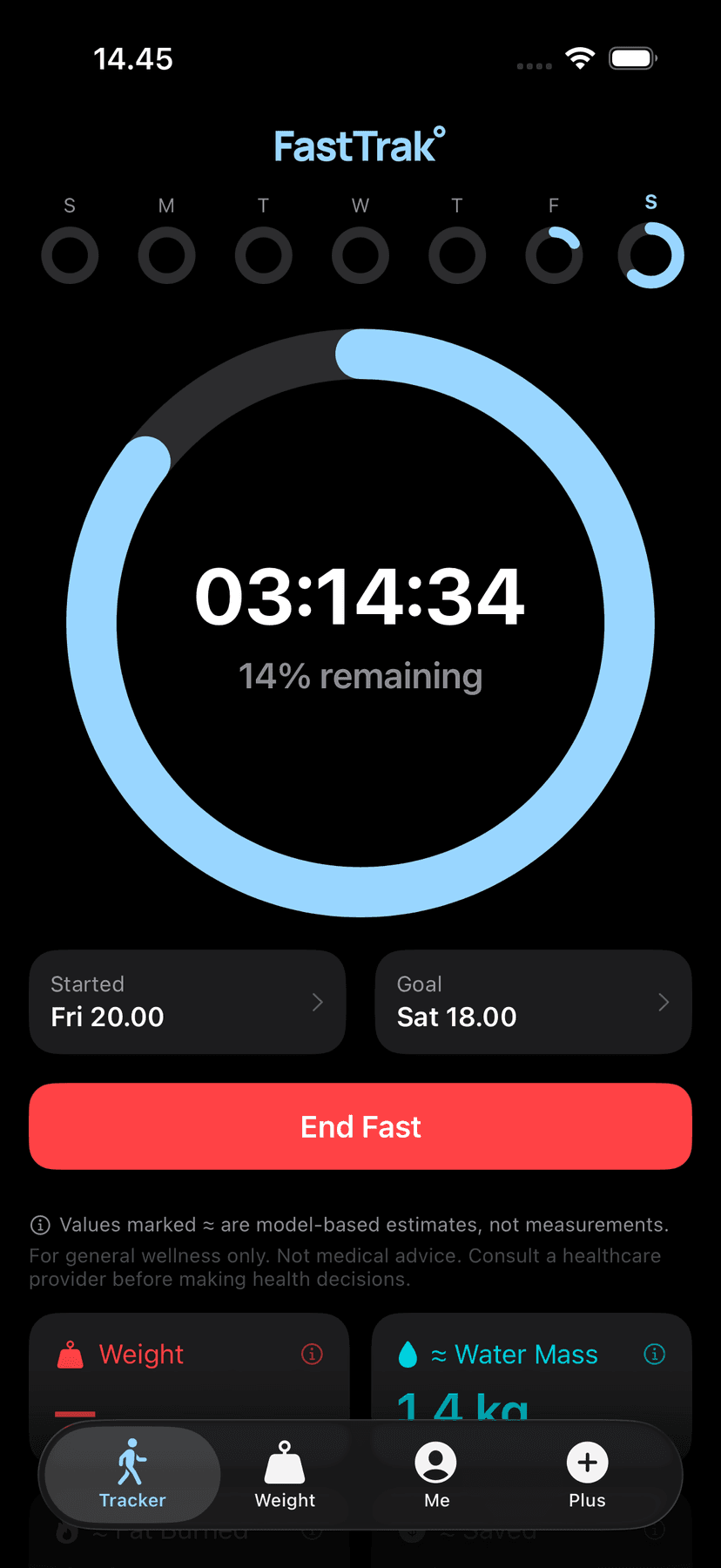 FastTrak fasting timer showing progress ring with live fasting insights
