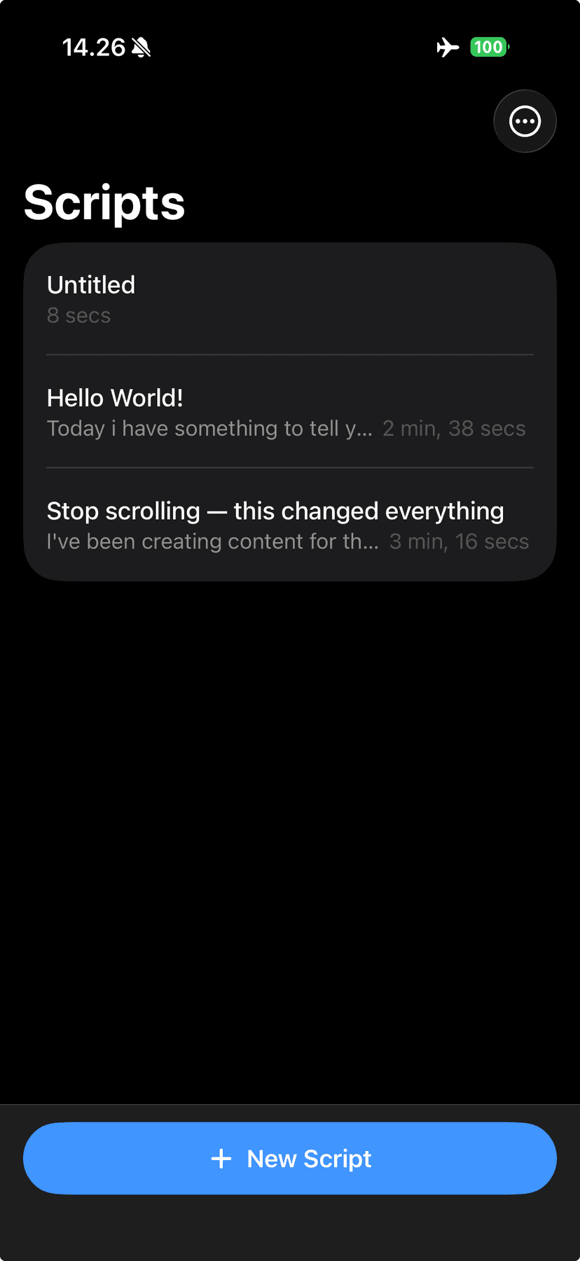 ScriptLens script editor with word count and estimated read time